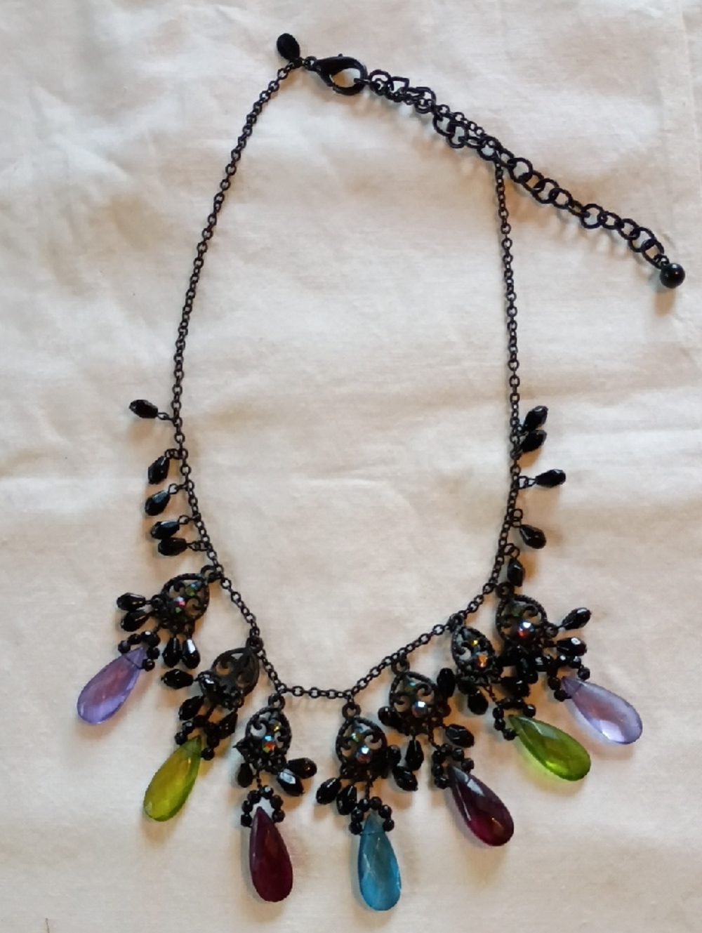 Chico's Black Chain Multi-Color Teardrop Necklace